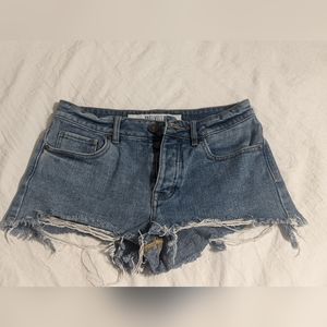 EUC Brandy Melville Women's Medium Blue Distressed Denim Shorts - Extra Short